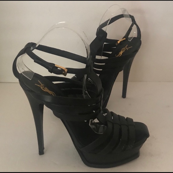 YSL Tribute Cage Sandal Black Leather 38 1/2 - Picture 3 of 7